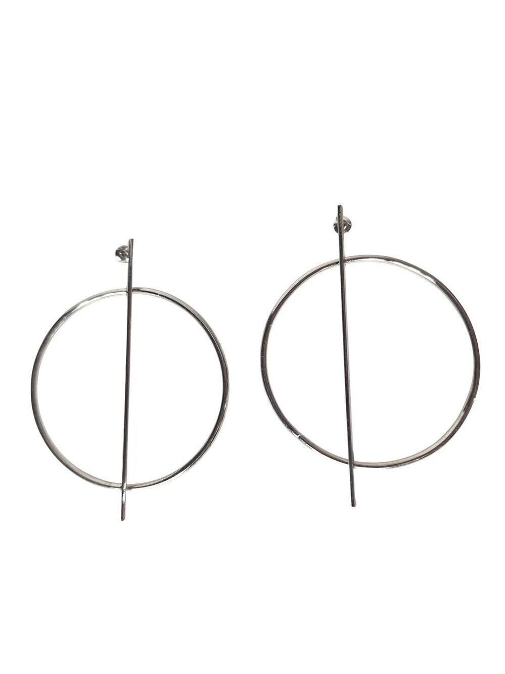 Silver Tone Chunky Hoop Earrings Sculptural